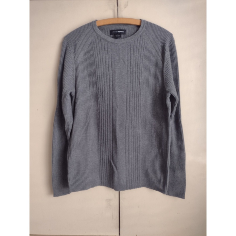 John Henry Crew Neck Grey Rib Knit Sweater Sz M Russia Vintage Fitted Minimalist